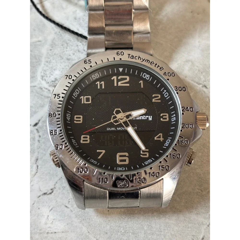 Infantry Co Mens Dual‎ Movement Analog Digital Watch Stainless Steel Tachymeter
